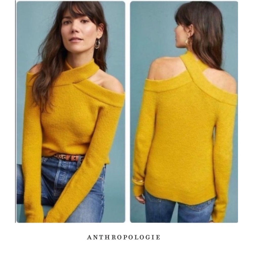 Anthropologie Yellow Off-the-Shoulder Sweater